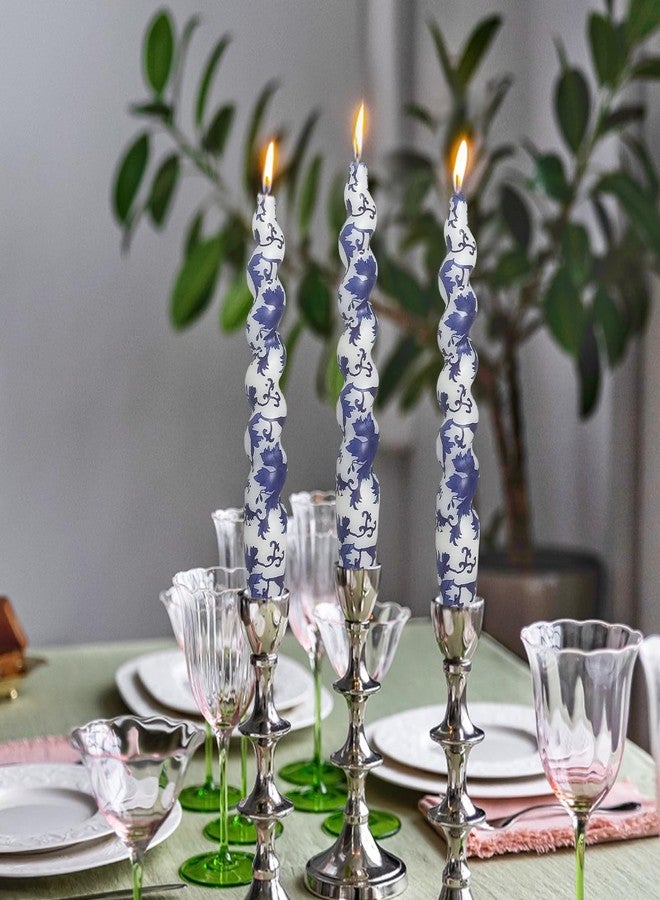 MANNYCOM Spiral Blue and White Taper Candles -7.5 Inch Short Unscented Chinoiserie Design Candlesticks for Weddings Family Gatherings Restaurants Holiday Decorations Elegant Table Candles for Events Set of 2 - Image 3